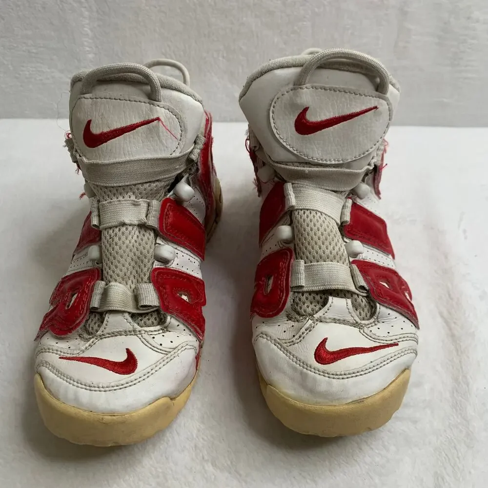Nike Air More Uptempo Sneakers Youth Sz 5 Red White Jumbo Logo High Top Shoes